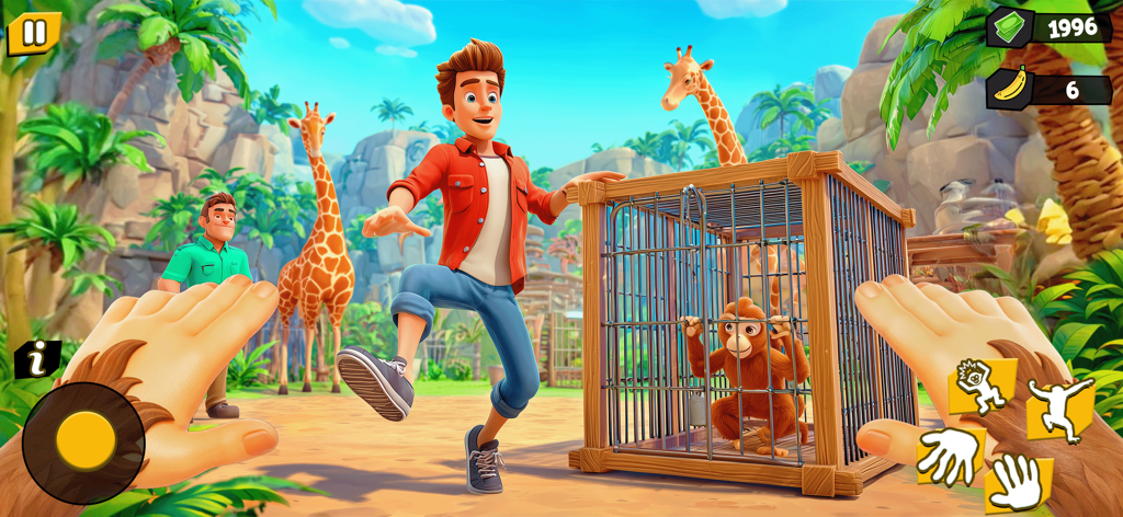 I'm Naughty Monkey Prank Game - Vista en primera persona de un mono travieso gastando una broma a un hombre en un zoológico