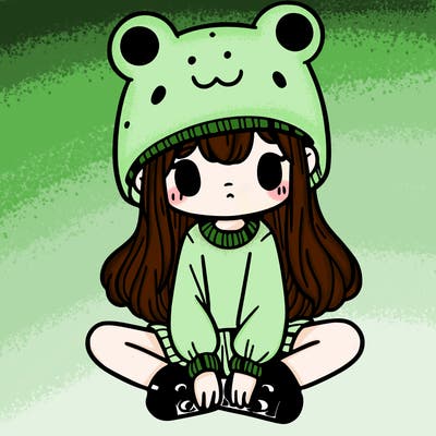 a girl wearing a frog hat and some frog socks