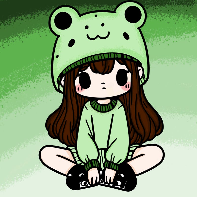 a girl wearing a frog hat and some frog socks