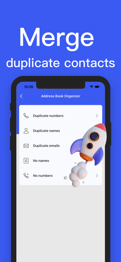 Magic Cleaner-Easy cleanup - Address book organizer screen in Magic Cleaner app for merging duplicate contacts