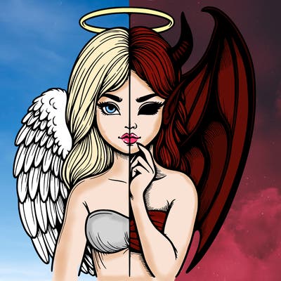 realistic angel half demon