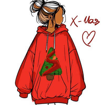realistic girl with a oversized sweatshirt on and a bun