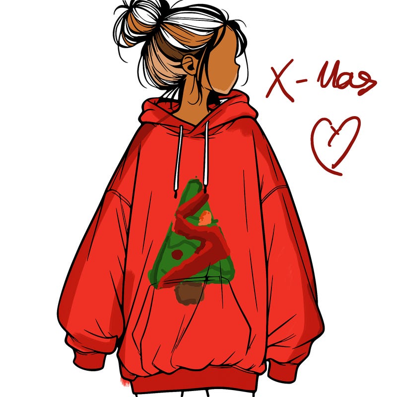 realistic girl with a oversized sweatshirt on and a bun