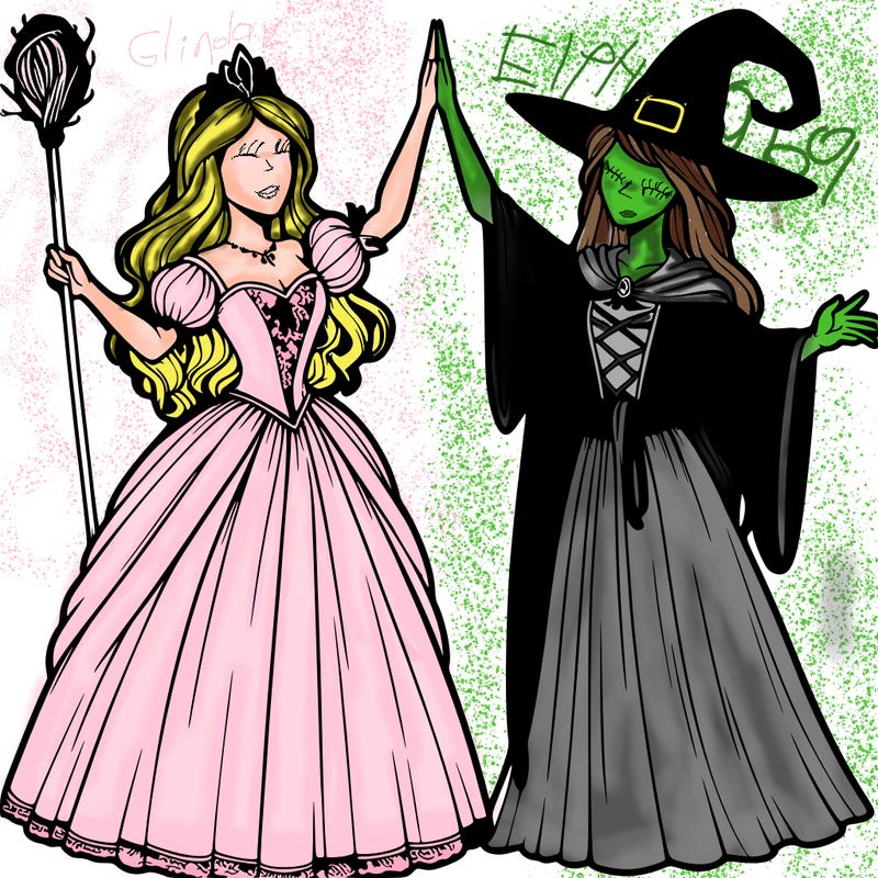 detailed realistic split of a princess and a witch