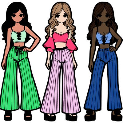 girls with flare pants and crop tops realistic