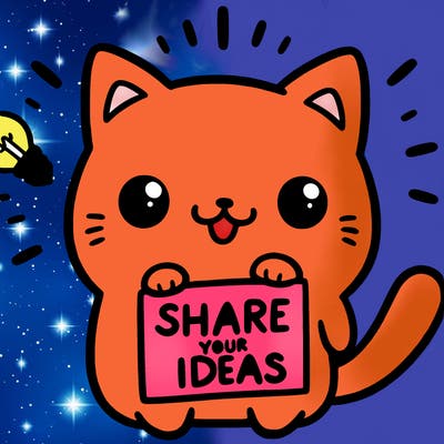 a cute cat saying share your ideas