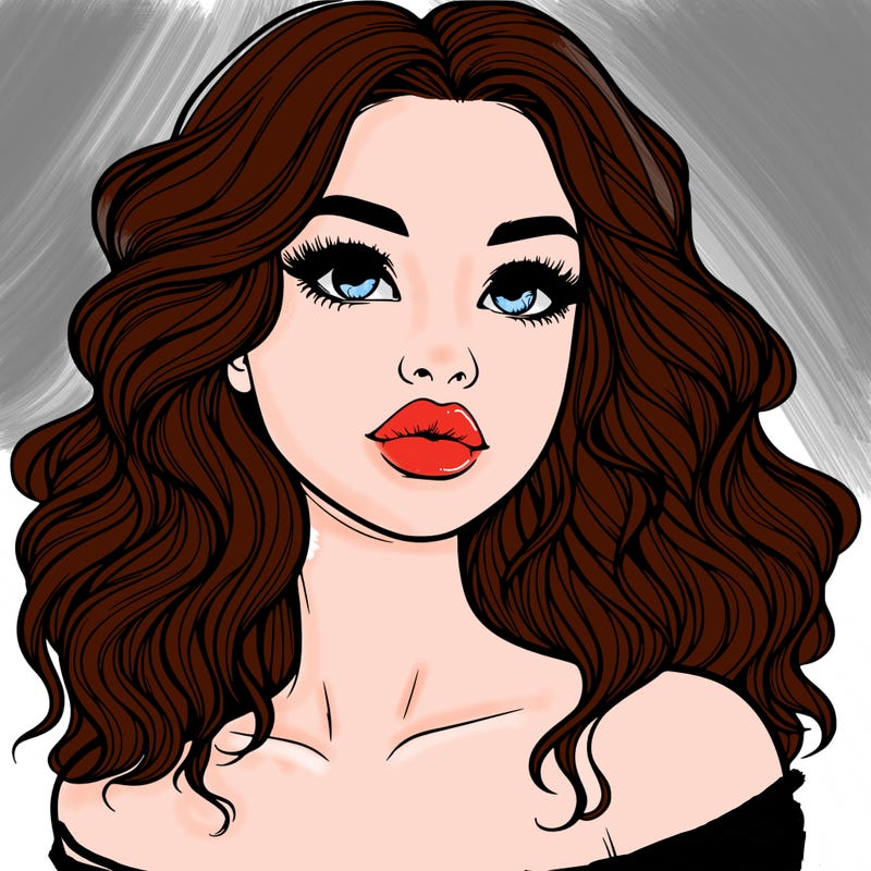 realistic girl with wavy hair and lips