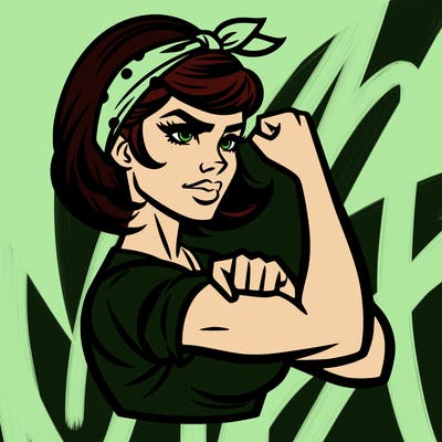strong woman with a 60s american ad style