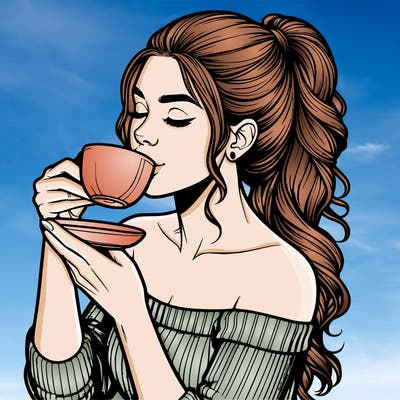 realistic woman drinking tea