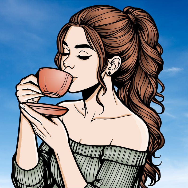 realistic woman drinking tea