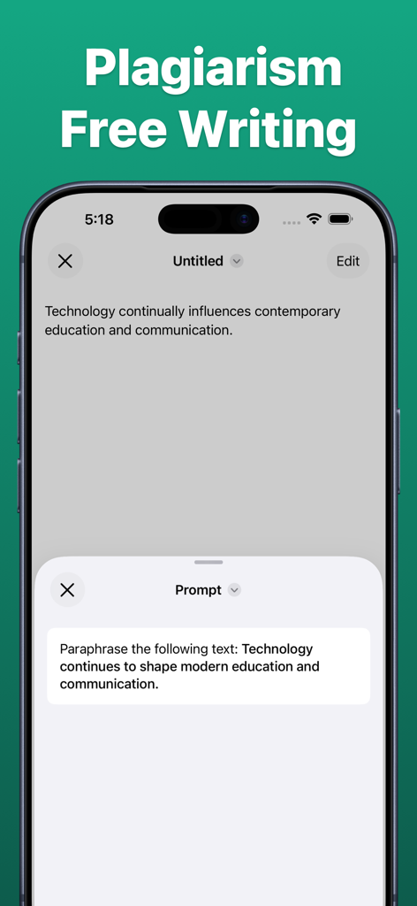Interface of AI Essay Writer PaperMate showing a text paraphrasing feature for original content.