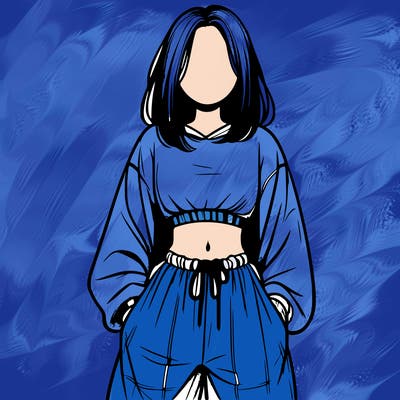 realistic girl faceless with baggy pants and a crop top
