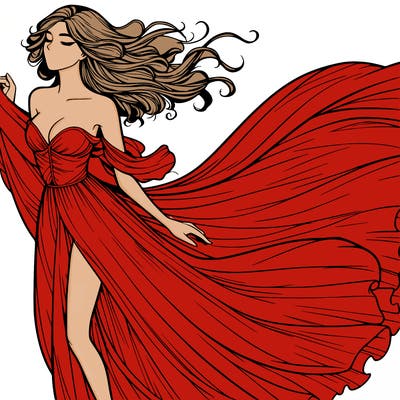 realistic woman in dress flowing the the wind