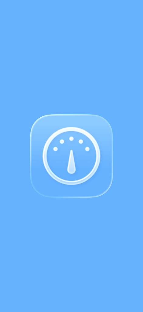 OpenScale app splash screen featuring a minimalist scale dial icon on a blue background