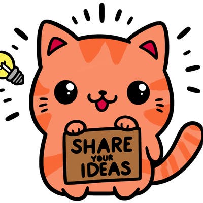 a cute cat saying share your ideas