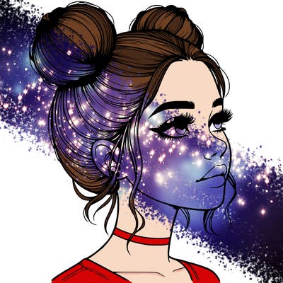 realistic girl with buns on the top of her head