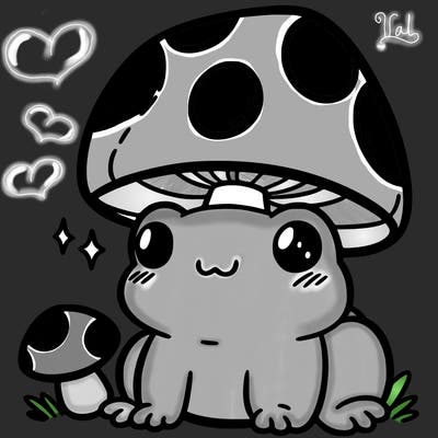 a cute frog with a mushroom hat