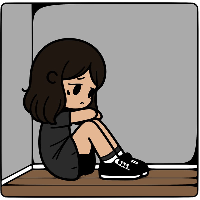 sad girl in corner.