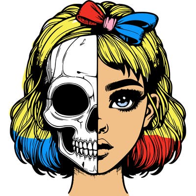 realistic girl with half skull mask