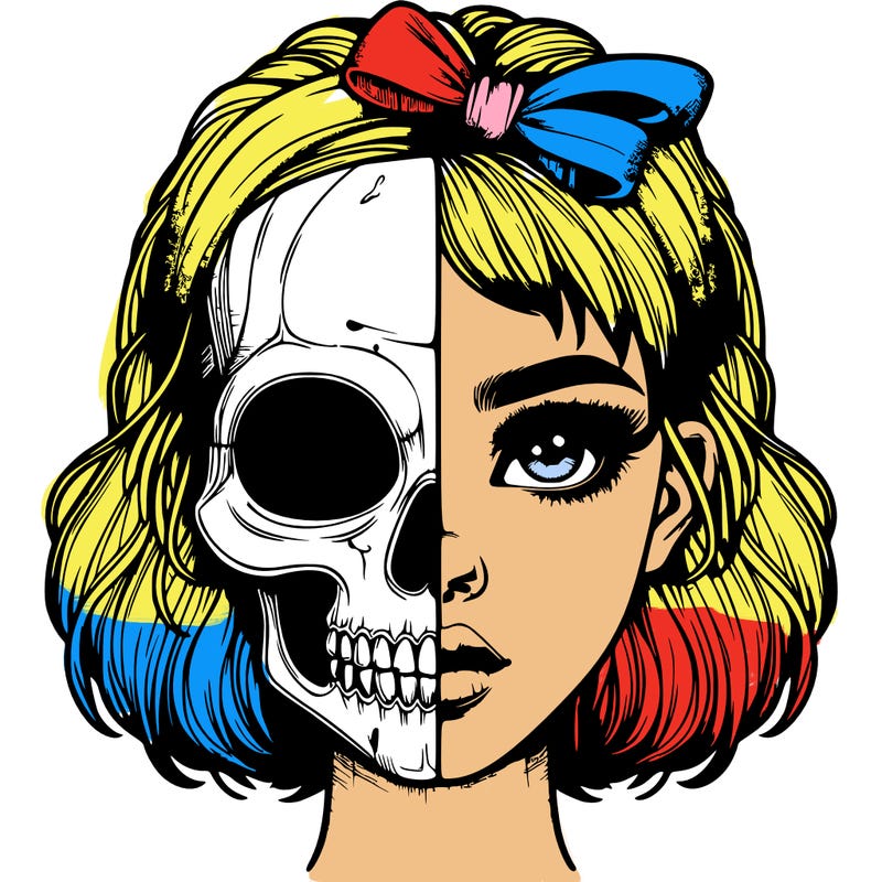 realistic girl with half skull mask