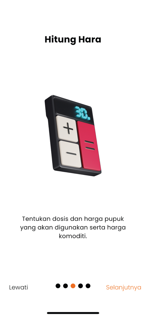Petani Cerdas - Nutrient calculator screen of the Petani Cerdas app with a 3D calculator illustration and text explaining dosage and price estimation.