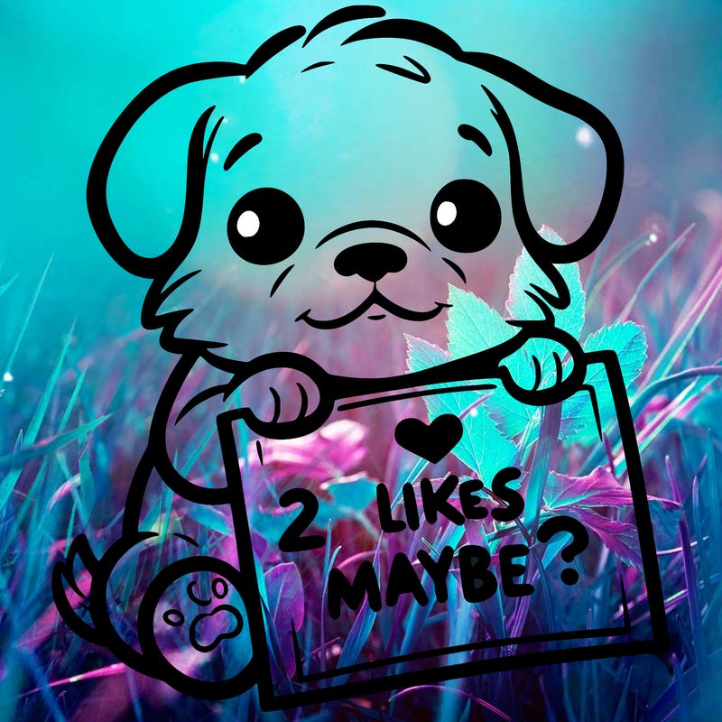 a puppy holding a sign that says 2 likes maybe?