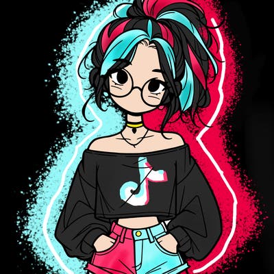 girl with a messy ponytail glasses a baggy crop top and jean shorts