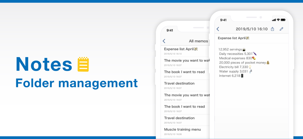 Smart Planner app notes and folder management screens showing an expense list.