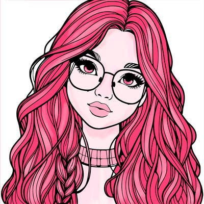 girl with long hair and freckles and glasses realistic