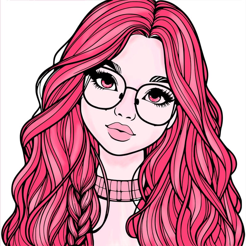 girl with long hair and freckles and glasses realistic