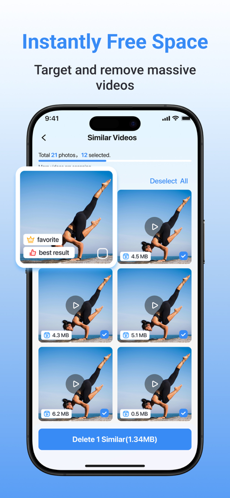 SmartClean AI：Auto Cleanup - SmartClean AI app interface displaying the similar video detection and removal feature to free up storage