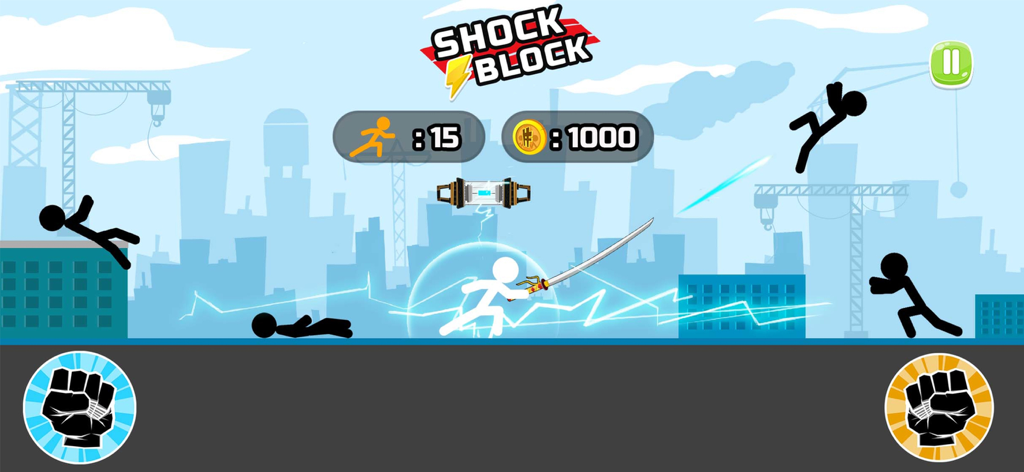 Stickman Fighter Epic Battle 2 - White stickman warrior fighting black stickman enemies with a sword in a city setting.