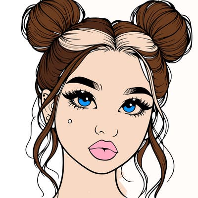 realistic girl with two buns on her hair and lips