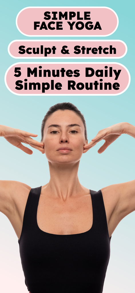 Simple Face Yoga • - Una mujer realizando un ejercicio de yoga facial para esculpir y estirar con una rutina diaria de 5 minutos