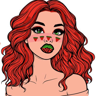 realistic girl with wavy hair and lips