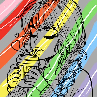 realistic girl drinking coffee