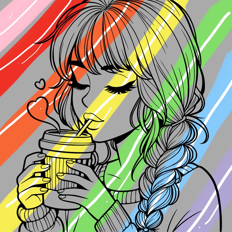 realistic girl drinking coffee