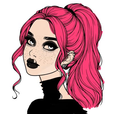 realistic girl with a ponytail on her hair and lips