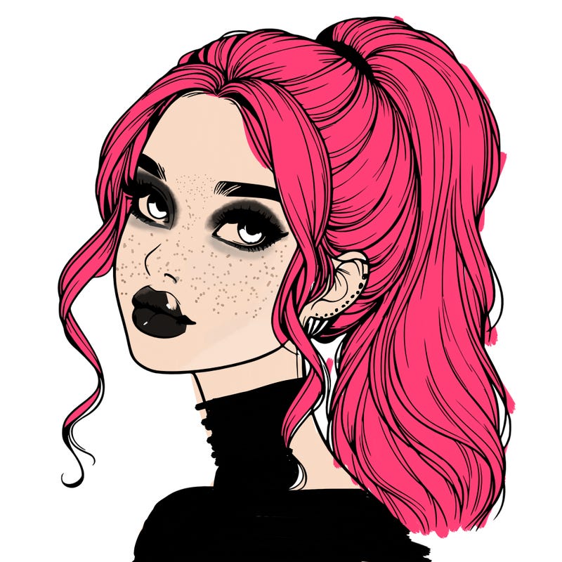 realistic girl with a ponytail on her hair and lips