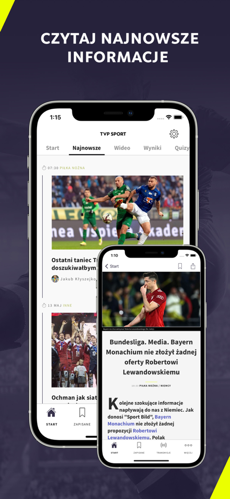 TVP Sport app latest news section with sports articles in Polish