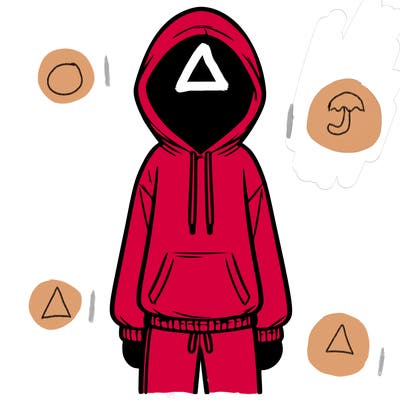 faceless girl in a tracksuit with a hood on and no hair