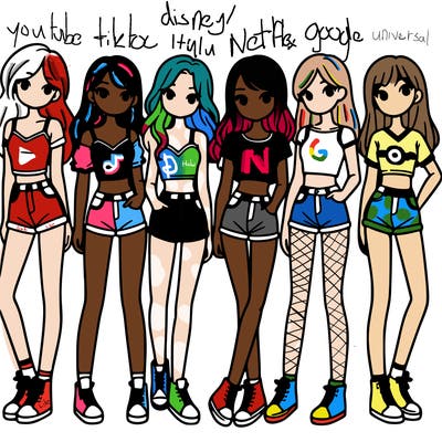 a group of girls wearing crop tops and shorts