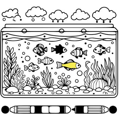 fish tank with fish and decoration