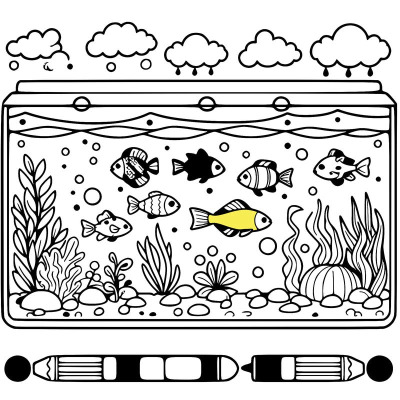 fish tank with fish and decoration