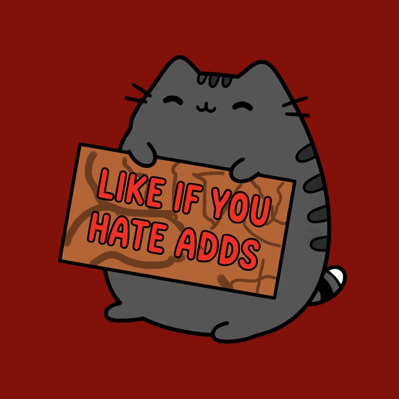a kawii pusheen cat holding a sign that says like if you hate adds