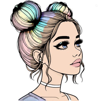 realistic girl with buns on the top of her head