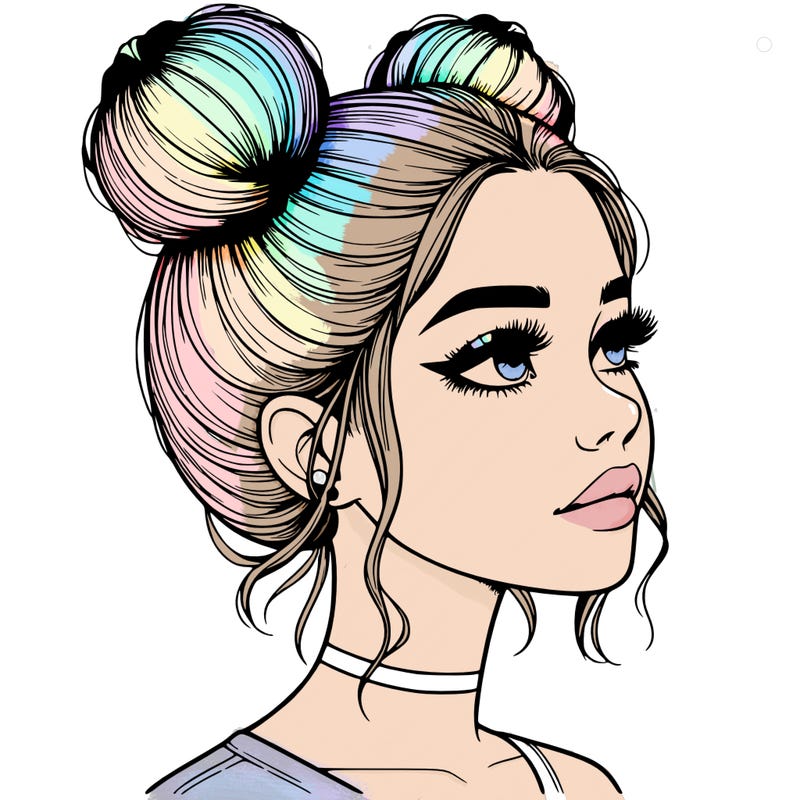realistic girl with buns on the top of her head