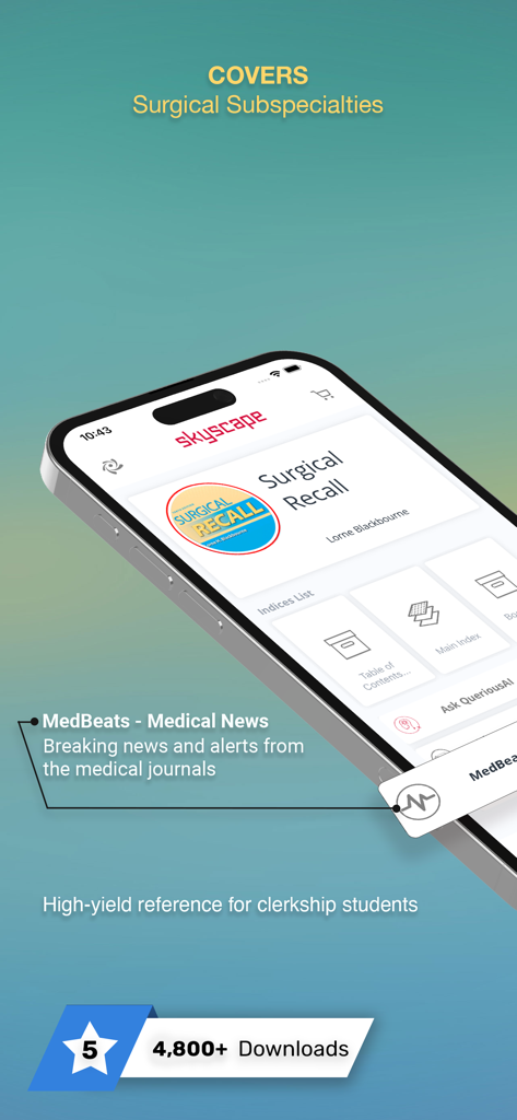Surgical Recall - 医療ニュースアラートとダウンロード統計が表示されたSurgical Recallアプリのホーム画面を示すスマートフォン