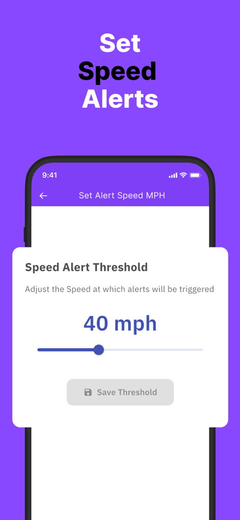 Écran de l'application pour définir des seuils d'alerte de vitesse afin de surveiller les habitudes de conduite