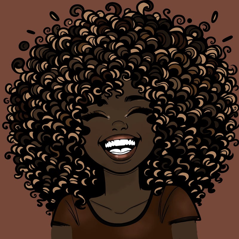 realistic girl with super curly hair laughing